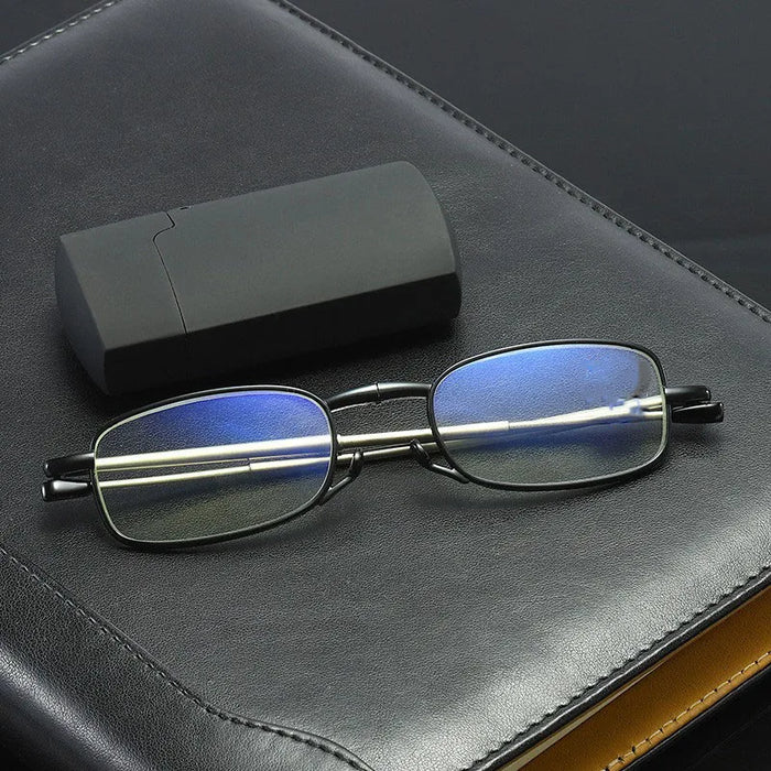 Antenna-protected blue light reading glasses, unisex folding portable glasses, with zippered bag and lighter case