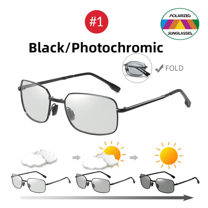 VIVIBEE Gafas de Sol Plegables Fotocromáticas para Hombre con Lentes Polarizadas Rectangulares de Metal, Gafas de Sol Masculinas para Verano 2026, Productos en Tendencia