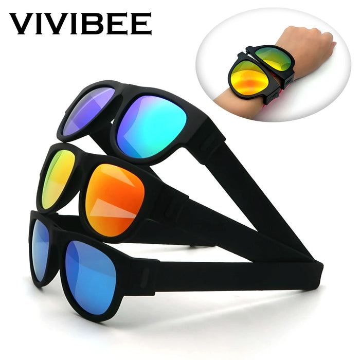 VIVIBEE Novelty Mirror Men Polarized Folding Sunglasses New Arrival Slap Sport Foldable Wristband Shades 2026 Trend Product