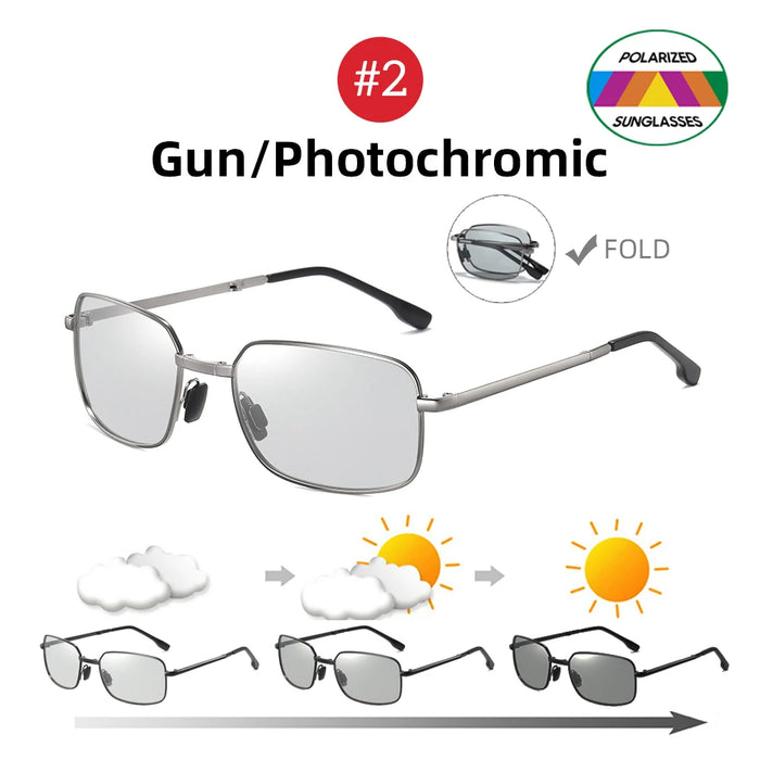 VIVIBEE Gafas de Sol Plegables Fotocromáticas para Hombre con Lentes Polarizadas Rectangulares de Metal, Gafas de Sol Masculinas para Verano 2026, Productos en Tendencia