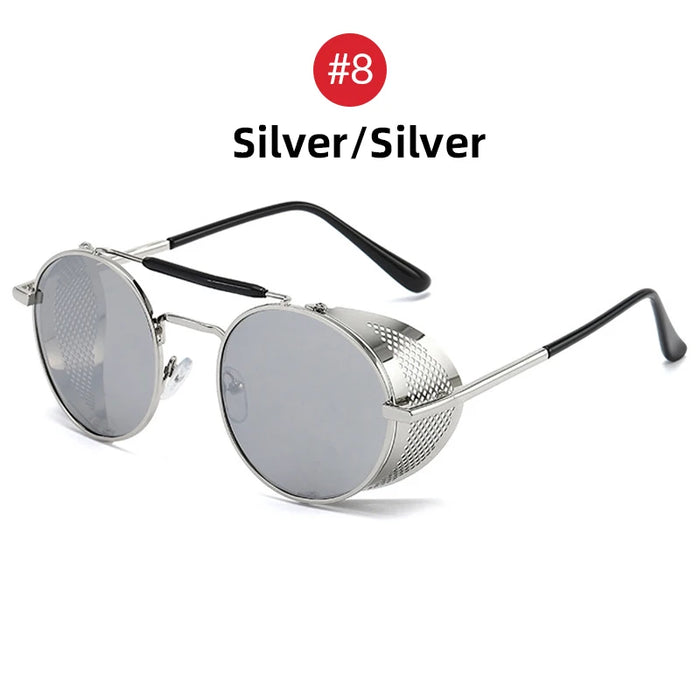 VIVIBEE Steampunk Sunglasses Men 2026 Trending Gothic Round Alloy Red Metal Punk Goggles Retro Party Sun Glasses
