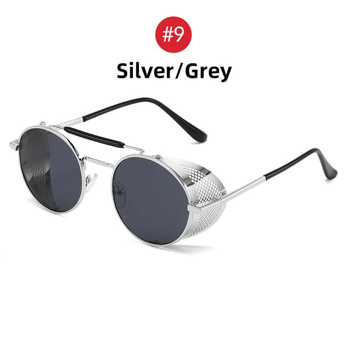 VIVIBEE Steampunk Sunglasses Men 2026 Trending Gothic Round Alloy Red Metal Punk Goggles Retro Party Sun Glasses