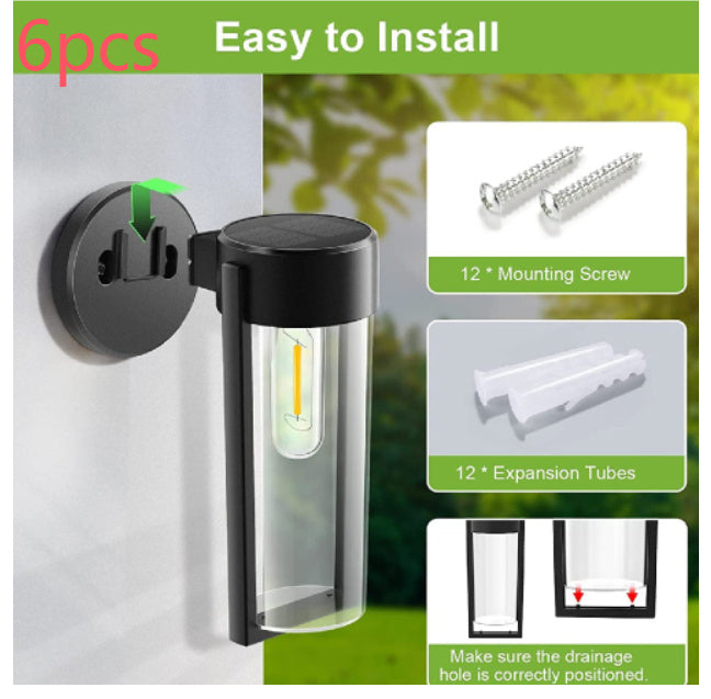 Lámpara solar para exteriores, lámpara de pared de alambre de tungsteno para exteriores, impermeable para patio