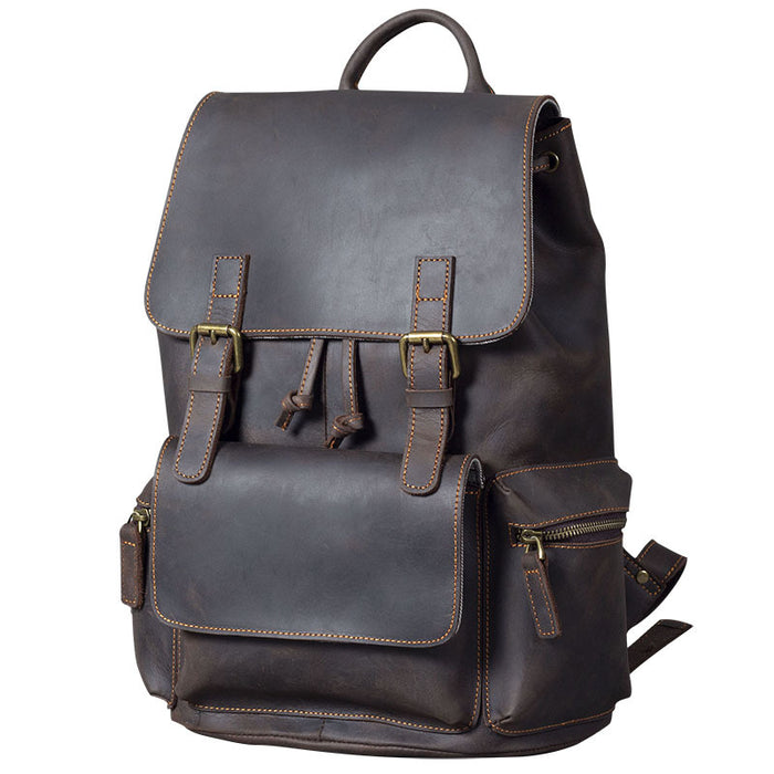 Retro Crazy Horse Leather Men's First Layer Cowhide Backpack