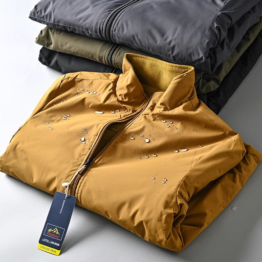 Veste coupe-vent imperméable en velours chaud à col montant pour homme