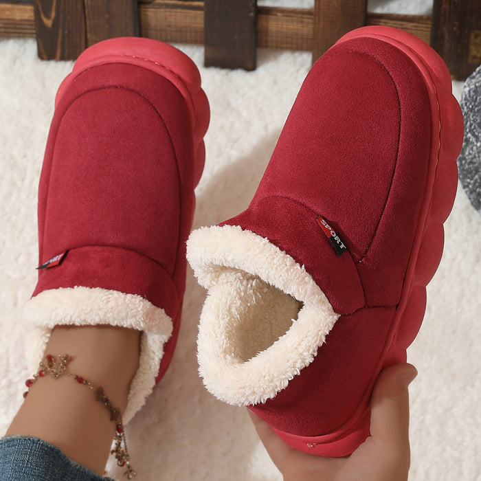 Zapatos de invierno de felpa de algodón para mujer y hombre, cálidos zapatos de gamuza para casa para padres, zapatos de jardín de suela gruesa de color sólido para exteriores
