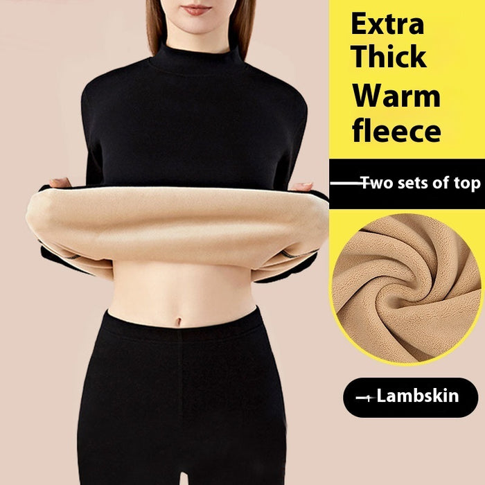 Ropa interior térmica de lana de cordero y dralón con cuello alto y engrosamiento para mujer