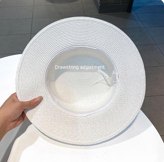 Sombrero de playa retro versátil con parte superior plana y protección solar de perla