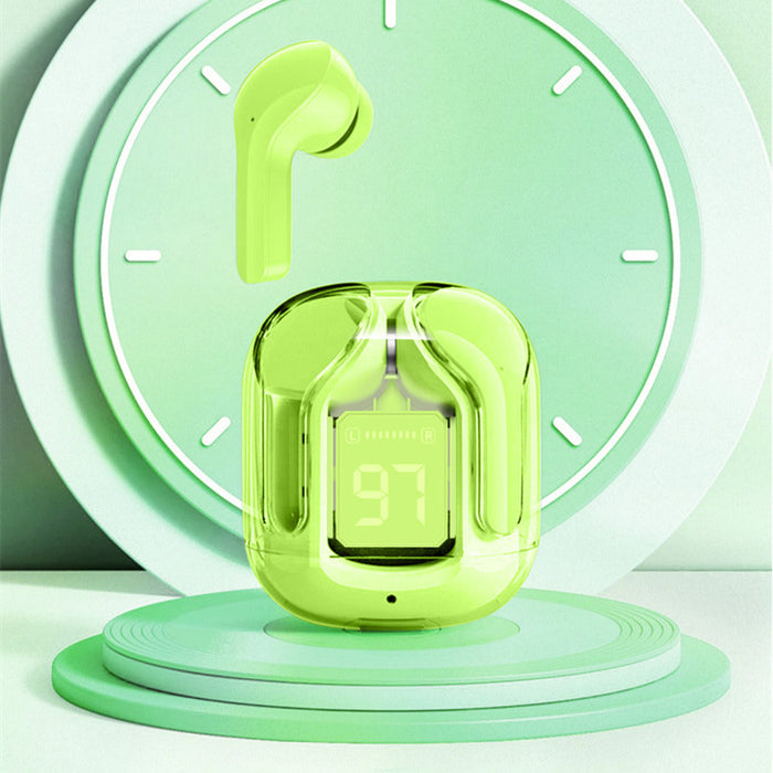 Nouveau mini casque Bluetooth sans fil transparent avec affichage numérique, réduction de bruit ENC et véritable technologie sans fil pour le sport et la musique.