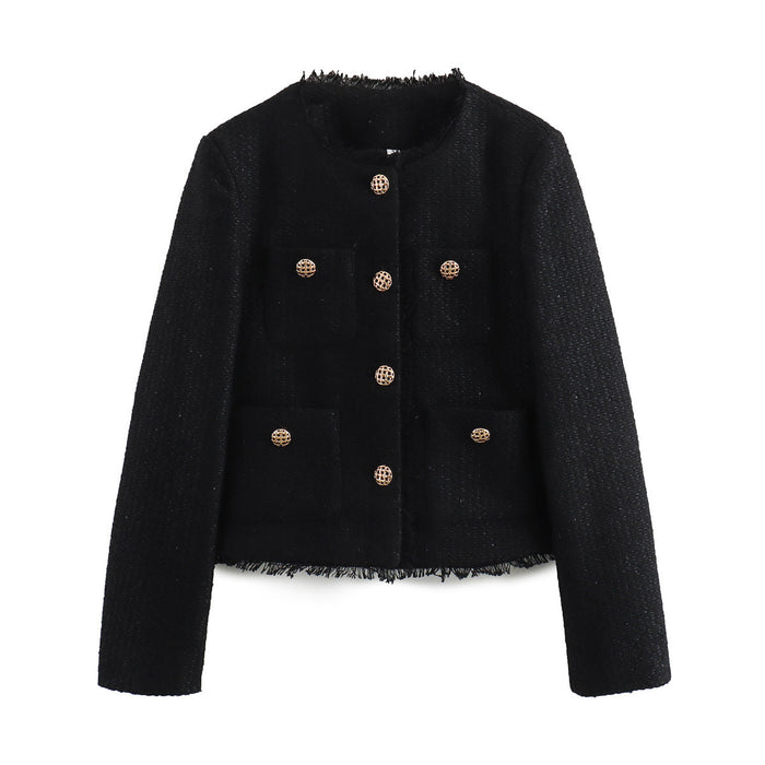 Women's Fashion Woolen Solid Color Casual Top Short Coat