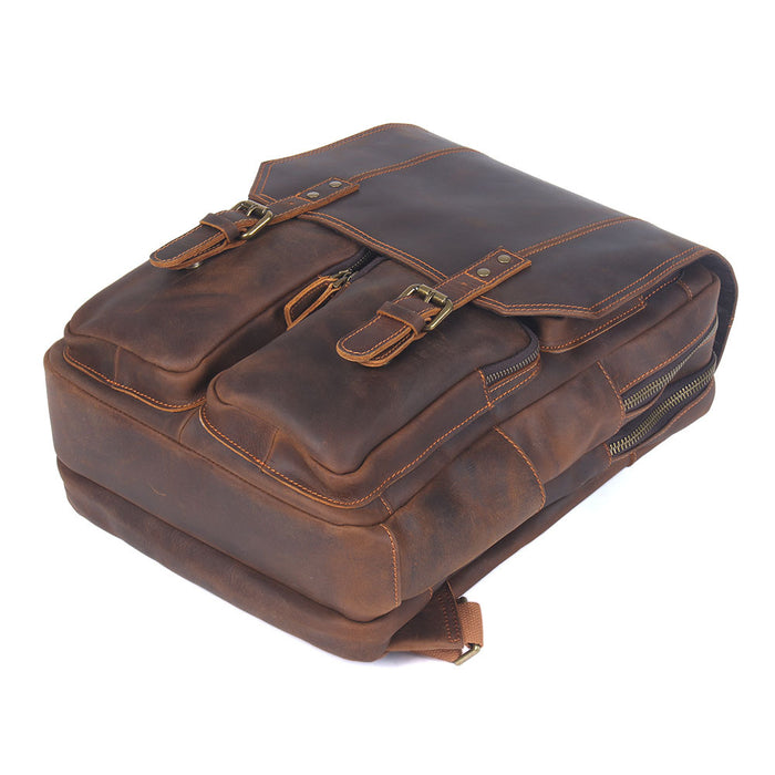 Mochila vintage de cuero Crazy Horse de gran capacidad