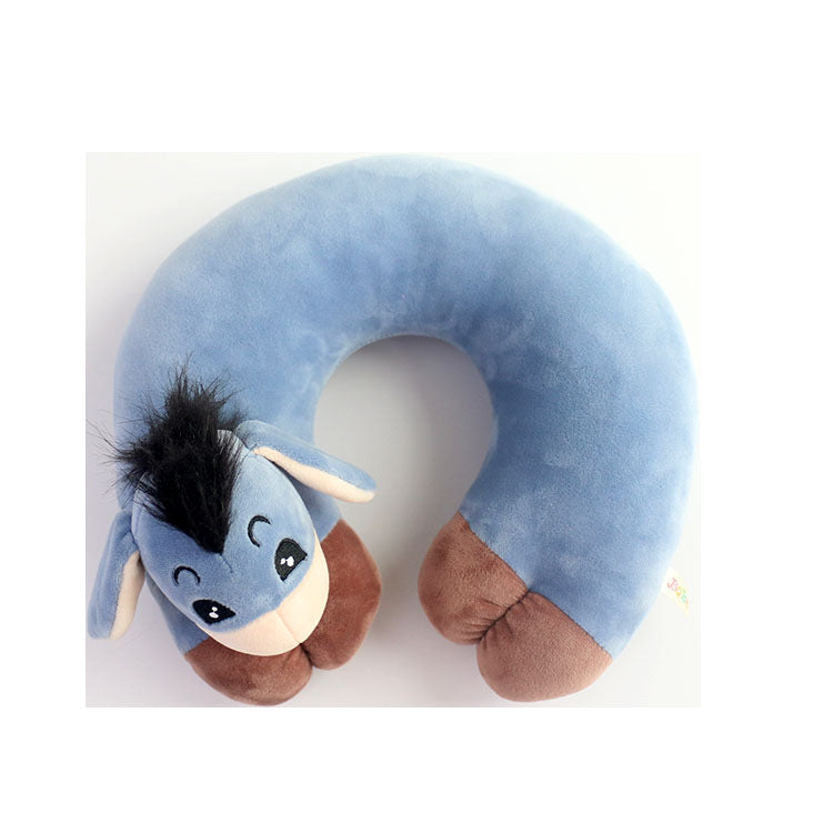JSQTOYS Cute Cartoon U-shaped Pillow Blue Donkey Office Nap Travel Portable Neck Pillow Plush Toy