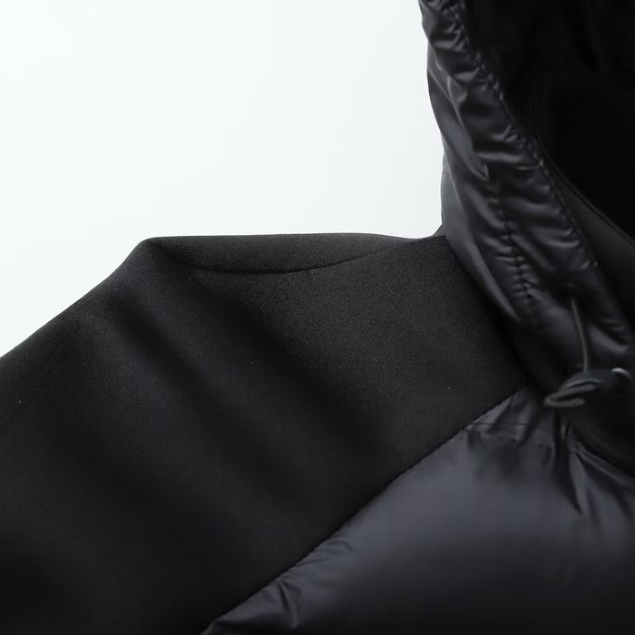 Veste à capuche matelassée en coton, manches longues thermiques, patchwork noir