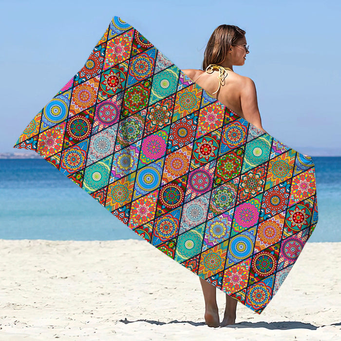 Châle de plage d'été en microfibre imprimée à séchage rapide, protection solaire, serviette de bain double face en velours