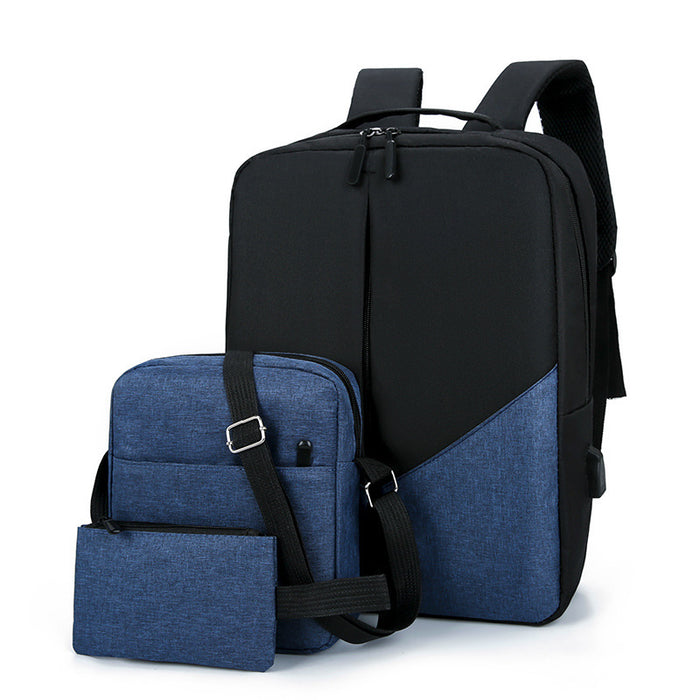 Sac à dos multifonctionnel USB trois pièces grande capacité pour homme, idéal pour les voyages et les loisirs.