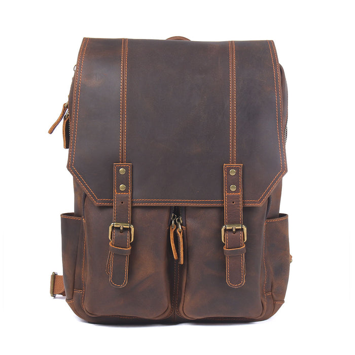 Mochila vintage de cuero Crazy Horse de gran capacidad