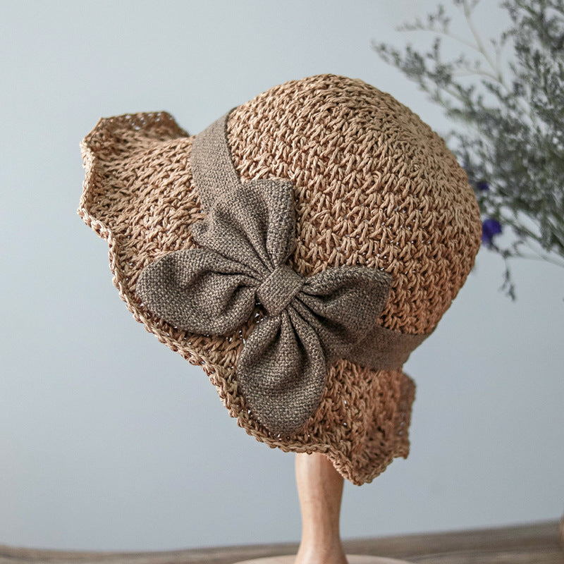 Sombrero retro de verano con forma de cúpula y lazo para viajes al aire libre y playa