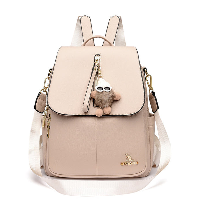 New Genuine Leather With Pendant High-value Female Student Travel Backpack