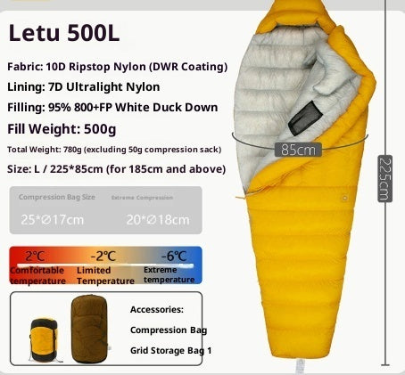 Saco de dormir ultraligero de plumón para acampar al aire libre