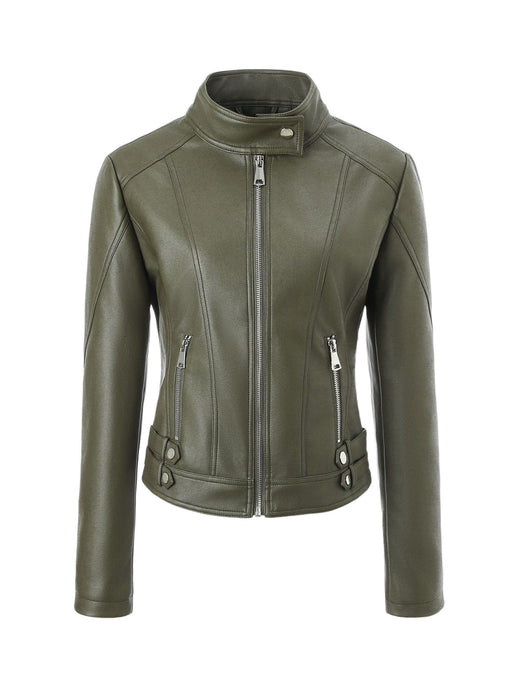 Plus-size Womens Slim-fit Stand-up Collar Jacket