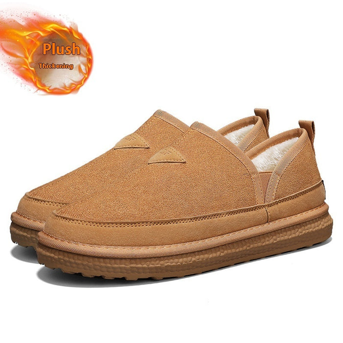 Botas de nieve de forro polar con corte en V, cálidas, de ante, con punta redonda, para invierno, sencillas, antideslizantes, planas, de algodón, para hombre.