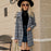 Long Sweater Contrast Houndstooth Knit Cardigan Trench Coat