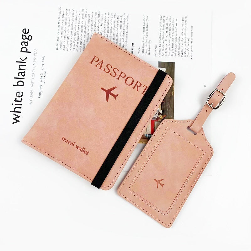 Ensemble porte-passeport en cuir PU anti-magnétique et étiquette à bagages