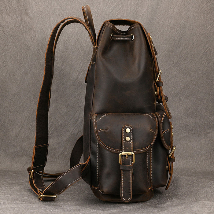 Large Capacity Crazy Horse Leather Backpack Travel Outdoor Flip