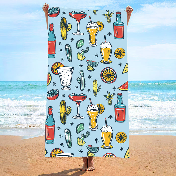 Serviette de plage double face en velours et brocart de polyester, absorbante, à séchage rapide et douce pour la peau.