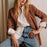 Shawl-collar Suede-like Faux Leather Shirt Jacket