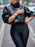 Black Lychee Grain Faux Leather Stand Collar Puff Sleeve Cropped Jacket