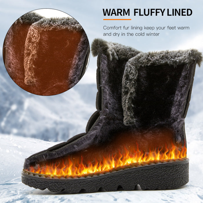 Snow Boots Winter Warm Hook And Loop Fastener Plush Shoes Women Waterproof Low Heels Platform Ankle Boots