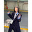 Navy Blue Womens Structured Wool Coat With A Refined Shoulder-Enhancing Design