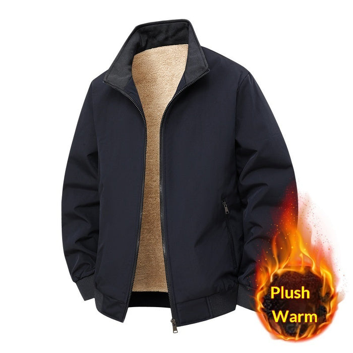 Fleece-lined Thick Warm Loose Stand-collar Jacket