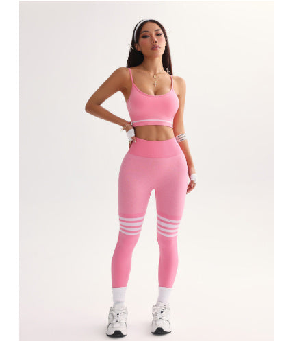 Mallas deportivas a rayas para exteriores, cintura alta, realce de cadera, pantalones para correr, ejercicio y entrenamiento