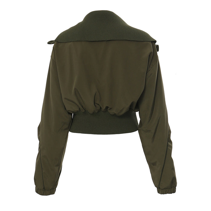 Womens Casual Jacket With Zippered Pockets And A Lapel Design