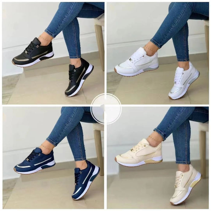 Women's Casual Flat Style Pumps  Color Matching Round Head Lace-up Shoes