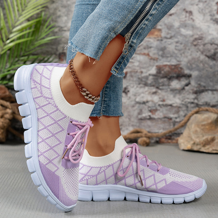 Zapatillas Flyknit con cordones y cuadros en bloques de color, de malla, informales, transpirables, para caminar y correr, para mujer