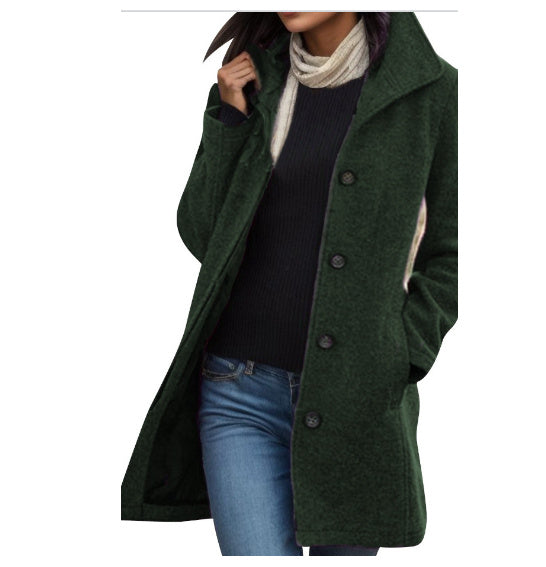 Manteau mi-long en laine unie pour femme, style européen et américain.