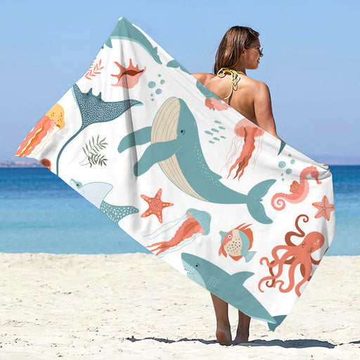 Châle de plage d'été en microfibre imprimée à séchage rapide, protection solaire, serviette de bain double face en velours