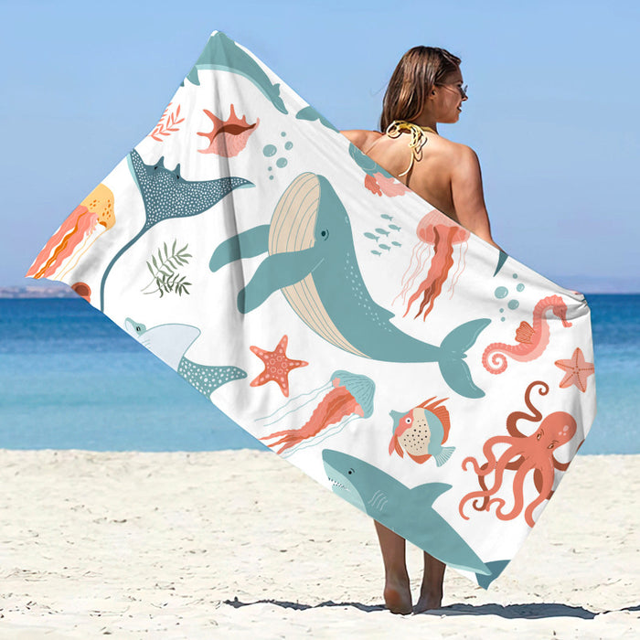 Châle de plage d'été en microfibre imprimée à séchage rapide, protection solaire, serviette de bain double face en velours