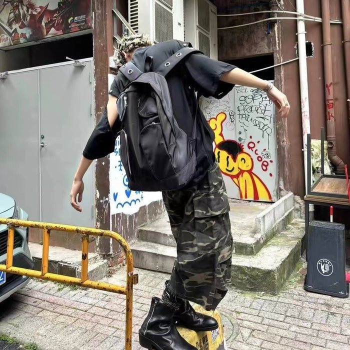 Mochila táctica negra multibolsillos de nailon de gran capacidad