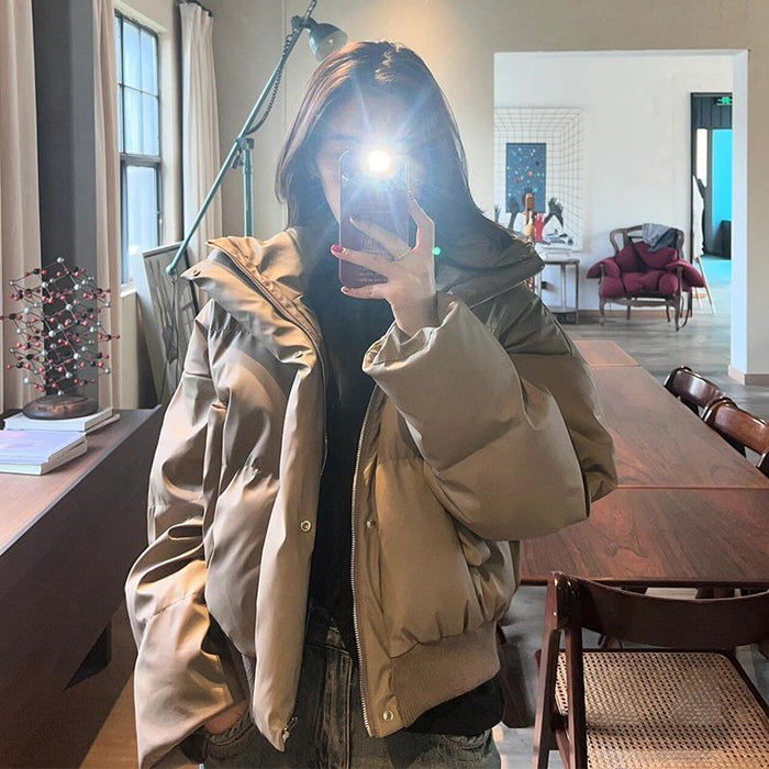 Women's Short Padded Leather Jacket Loose Warm Thick Coat