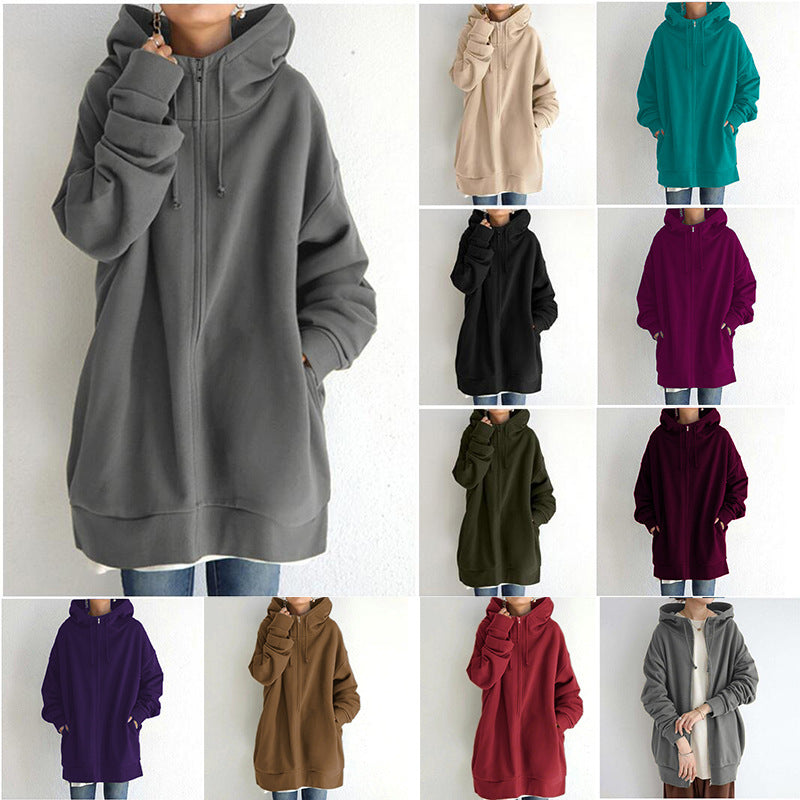 Abrigos holgados con capucha para mujer, tallas S-5XL, otoño, cuello anudado, manga larga, cremallera, sudadera larga de terciopelo