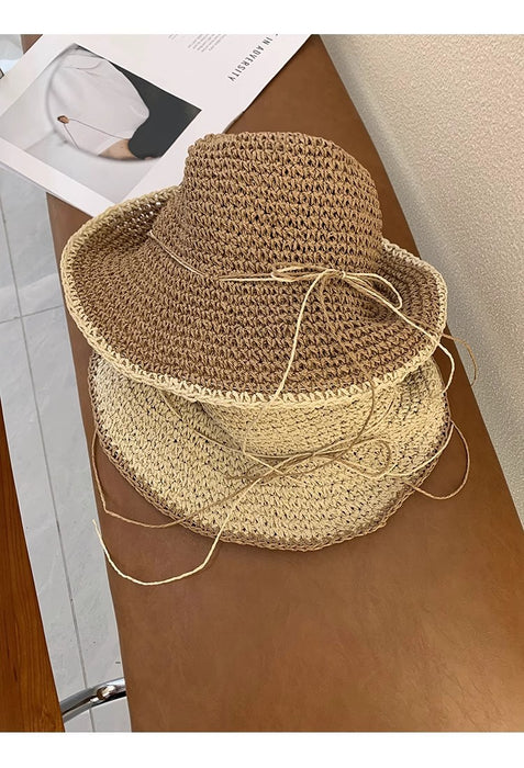 Brim Sun-proof Sun Protection Beach Trip All-matching Sun-proof Dome Straw Hollow Breathable Straw Hat