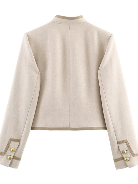 Design Padded Shoulder Rope Knot Button Jacket Coat