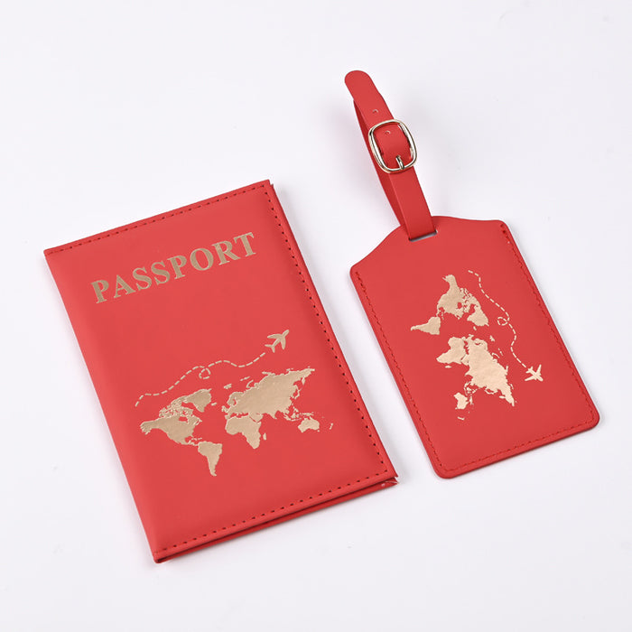Nueva funda de pasaporte de PU con diseño dorado de mapas