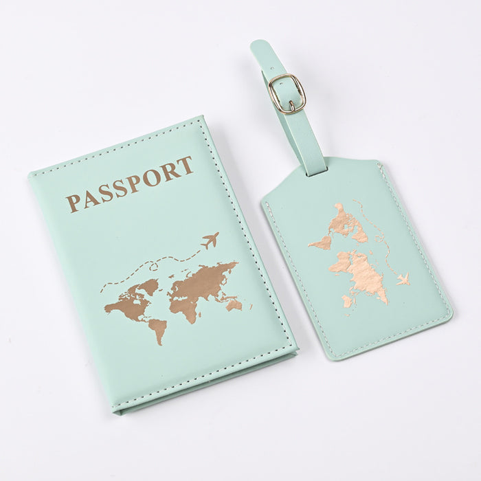 Nueva funda de pasaporte de PU con diseño dorado de mapas