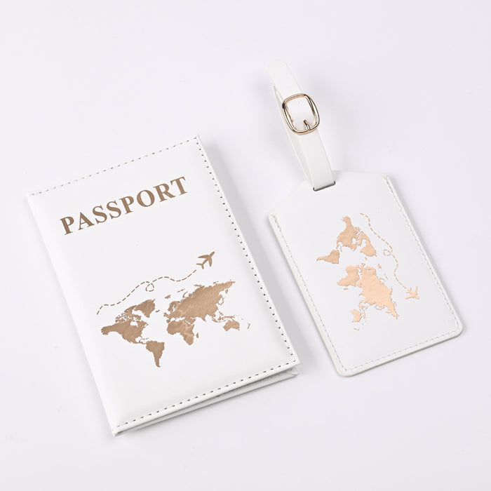 Nueva funda de pasaporte de PU con diseño dorado de mapas
