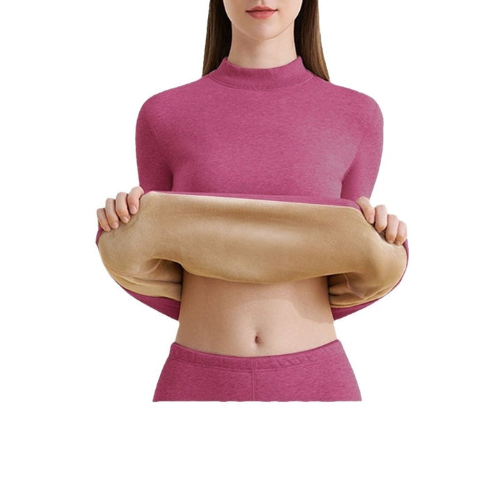 Ropa interior térmica de lana de cordero y dralón con cuello alto y engrosamiento para mujer